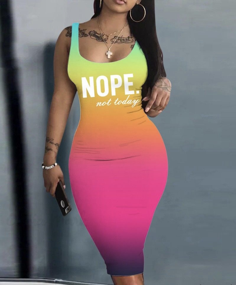 Gratitude Glow Dress: Ombre Sleeveless Bodycon with Grateful Thankful Print