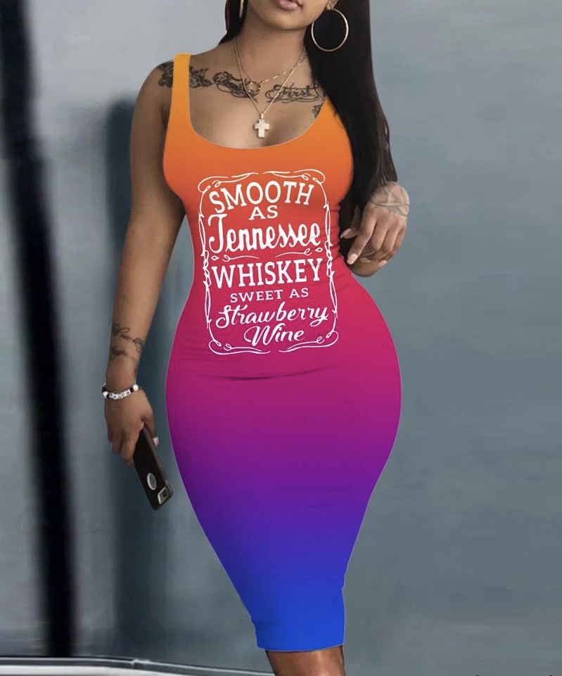 Gratitude Glow Dress: Ombre Sleeveless Bodycon with Grateful Thankful Print