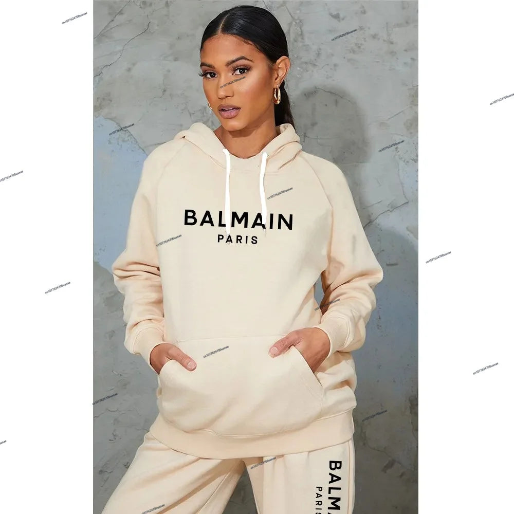 Women Activewear Luxury Printed Solid Color Two-Piece Hoodie and Pants Suit Set Y2K New Apparel Plus Size Women's Clothing