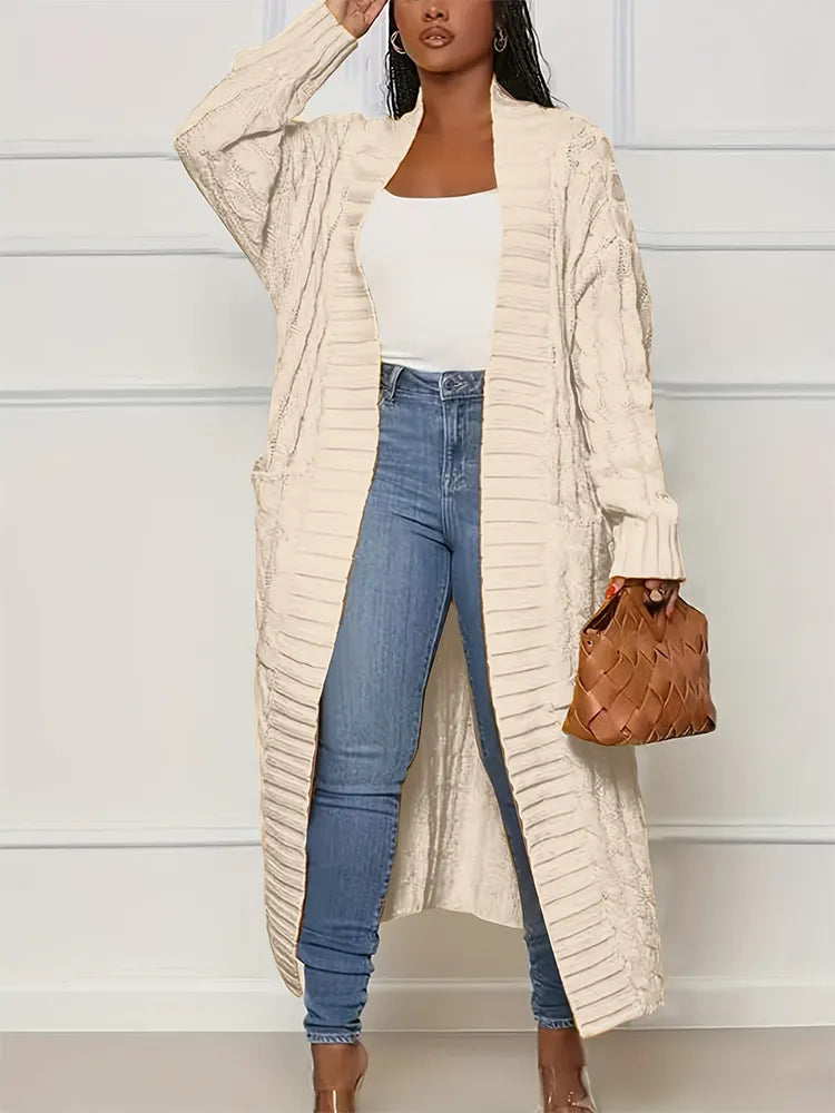 Cozy Aura Cardigan: 2023 Autumn and Winter New Fashion - Long Sleeve Chunky Knit Top with Pockets for Women's Warm Elegance