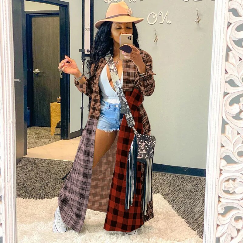 Sexy Plaid Jackets for Women Fashion Fall Long Sleeve Outwear Clothing Elegant Streetwear Top Blouse Coats