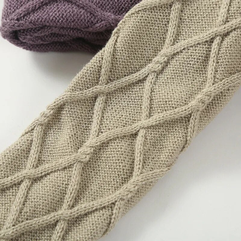 Pair Braided Bowknot Decor Knee-High Socks