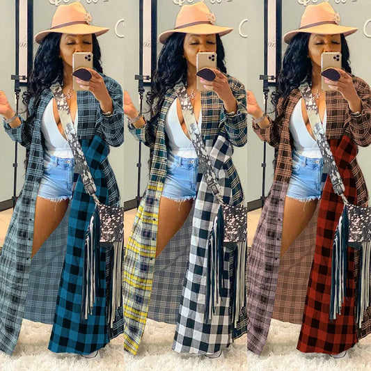 Sexy Plaid Jackets for Women Fashion Fall Long Sleeve Outwear Clothing Elegant Streetwear Top Blouse Coats