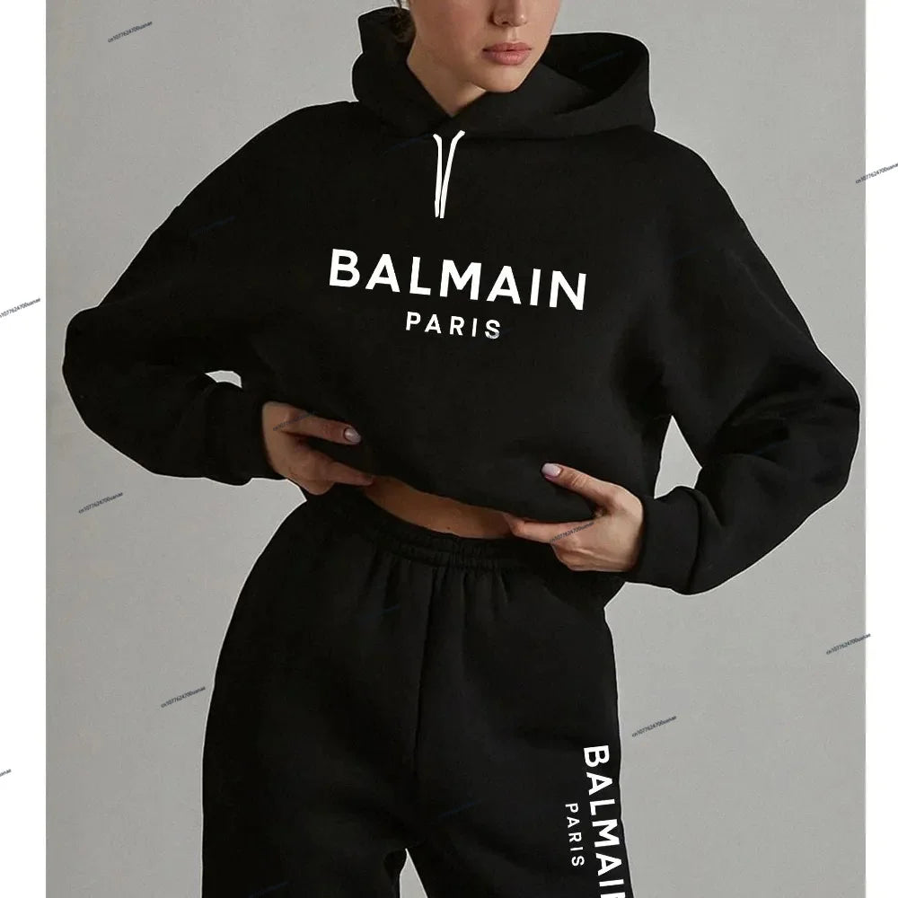 Women Activewear Luxury Printed Solid Color Two-Piece Hoodie and Pants Suit Set Y2K New Apparel Plus Size Women's Clothing
