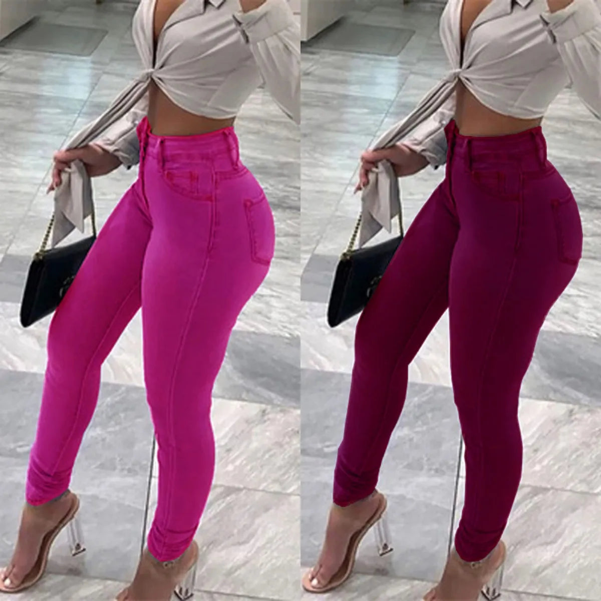 High Waist Stretch Jeans For Women Fashion Slim Denim Pencil Pants Casual Multicolor female