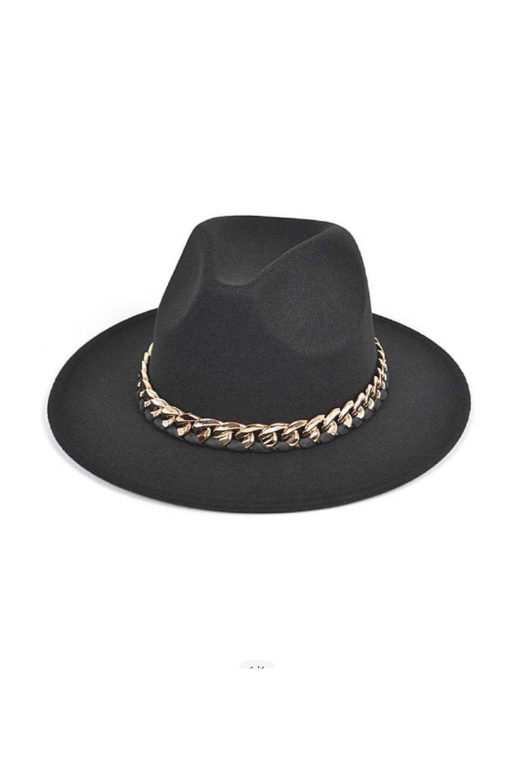Black Gold Chain Link Fedora Hat